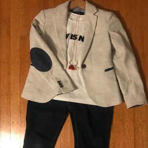 Zara Women's Blazer with Navy Elbow Patches - XS